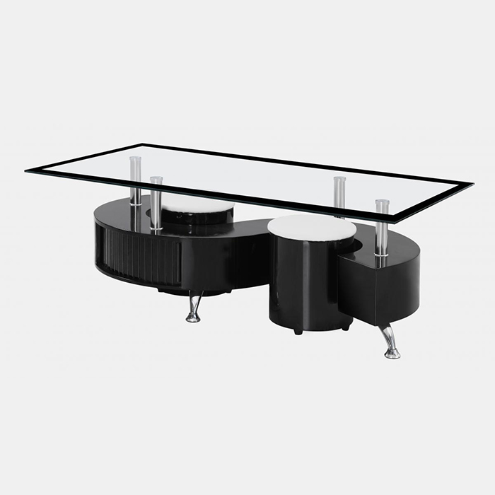Boule Black Or White Glass Top Coffee Table With 2 Stools